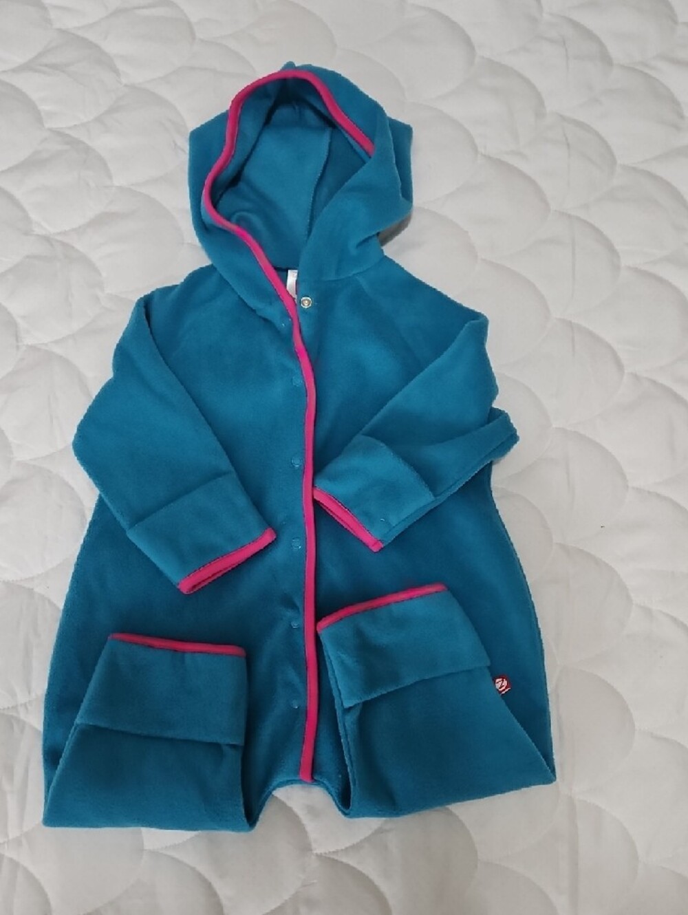 Zutano Teal Footed Hooded One-Piece with Pink Trim - Picture 3 of 3